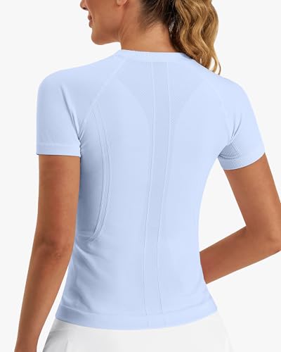 Image of Stelle Women Workout Tops Short Sleeve Seamless Athletic Shirts Yoga Gym Sports Breathable Tees