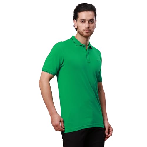Image of Raymond Contemporary Fit Pure Cotton Solid Pattern Polo Neck Casual T-Shirt