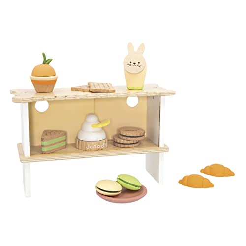 Janod, FSC Wood Cake Display Stand, 12 Wooden Accessories, Pretend Play Toy, FSC Wooden Toy, Imagination-enhancing, 3 Years +