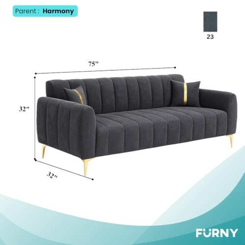 Image of Furny Harmon 3 Seater Fabric Sofa Set (Dark Grey) | Soft Velvet Fabric | Modern Design | Comfortable Seating | Living Room Furniture