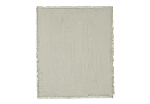 Jollein Fringe Olive Green/Ivory Cot Blanket, 120 x 120 cm, 100% Organic Cotton, for Cot Muslin Blanket, 0.5 TOG - Image 2