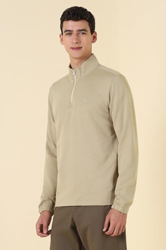 Image of Allen Solly Mens Solid High Neck Half Zipper Sweatshirt | 80% Cotton Non Hooded Casual Sweatshirt