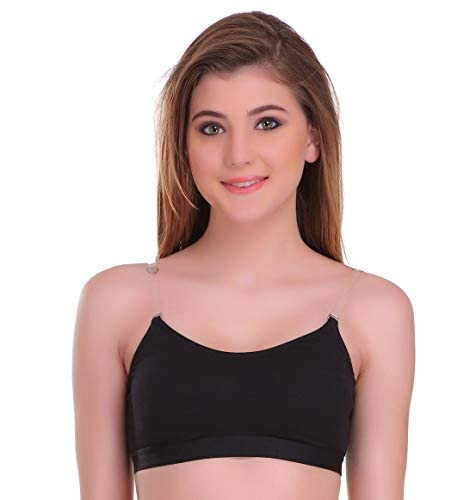 OK Inners - Women's & Girls Cotton Transparent Straps Bra with Pad, Wired & Full Cup (28 to 32size) Black-picture-46