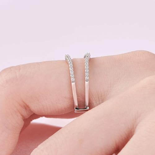 SHELOVES Curved Ring Guard Enhancer Cubic Zirconia Stack Wrap for Engagement Ring 925 Sterling Silver 5-104