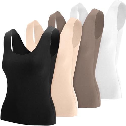 Image of Toulite 4 Pcs Thermal Tank Tops Women Underwear Tops Sleeveless Undershirt for Women Cotton Camisole Warm Base Layer