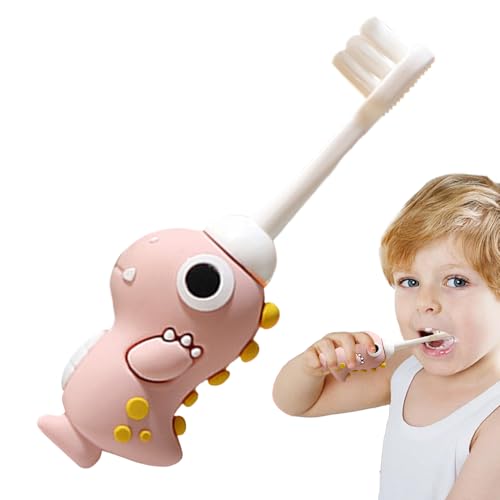 Cepillo de dientes suave e inofensivo para niños, cepillo de dientes de entrenamiento para niños, ergonómico de fácil agarre, diseño divertido | Cepillo de dientes de dinosaurio para niños y niñas