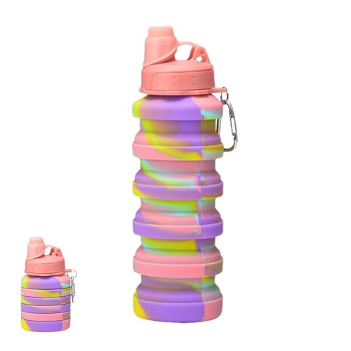 Botella de agua de viaje – Botella de agua plegable | Botella de agua plegable | Botella de agua reutilizable flexible | Botella de agua plegable | Botella de agua deportiva de silicona con mosquetón