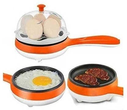 REZEK Multifunctional 2 in 1 Electric Mini Egg Boiler Poacher Omelet Maker Non-Stick Frying Pan Steaming Device Compatible for Boiling , Cooking , Steaming , Grilling , Roasting (Orange)