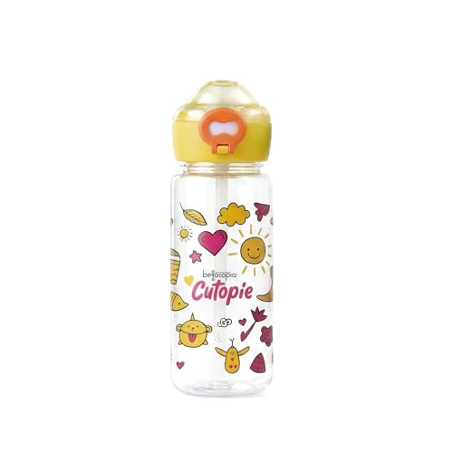Image of Cutopie Kids Sipper Water Bottle 600ml | Yellow | BPA-Free, Spill Proof & Airtight | Food Grade Plastic Drinking Bottle for Toddlers & Children | Leakproof Flip Cap | School, Travel & Daily Use