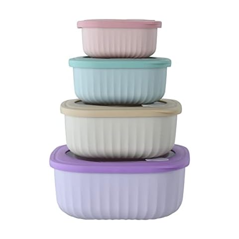 KINGBON Set of 4 Plastic Food Storage Container with Lids Airtight Cook& Store Mixing Bowl Set BPA-free Plastic Bowl with Lids for Freezer Microwave Dishwasher Safe 450/850/1400/2250ml Cover