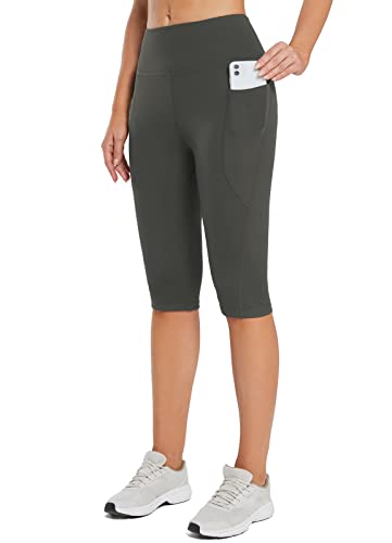 Baleaf Women's Yoga Capri Pants Knee Length Leggings High Waisted Petite Casual Workout Exercise Capris With Pockets Gray L #TOP15
