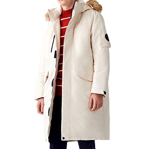 Parka longue en duvet blanc homme M veste d'hiver haut de gamme avec col fourrure