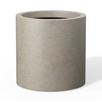 Kante 12.6" Concrete Cylinder Planter, Large Weather Resistant Concrete Planter with Drainage Hole & Rubber Plug, Handcrafted for Indoor Outdoor Plants & Patio Decor, Weathered Concrete Finish