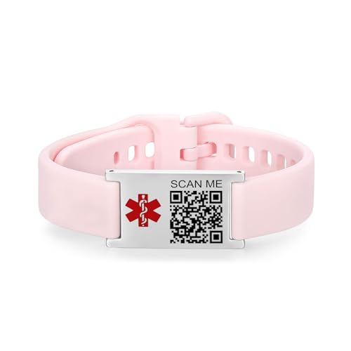 Image of LinnaLove Medical Alert ID Bracelet - Adjustable Silicone Band, Custom or Pre-Engraved Options, QR Code Available