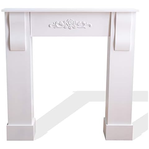 Rebecca Mobili Mantelpiece Fire Surround MDF wood fireplace shiny white central decoration elegant chic living room - 92 x 93 x 22,5 cm (H x W x D) - Art. RE4283 Cover