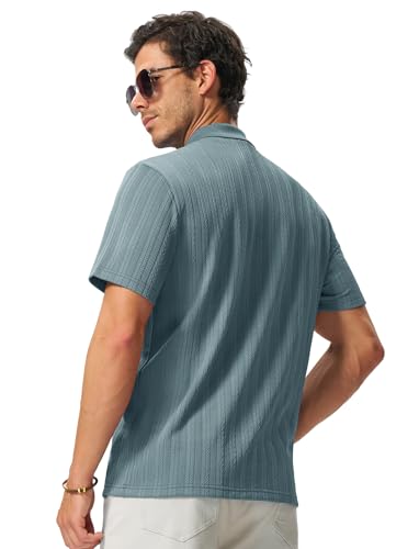 Image of TBMPOY Mens Casual Knit Polo with Pocket Textured Shirts Short Sleeve Classic Summer Vacation