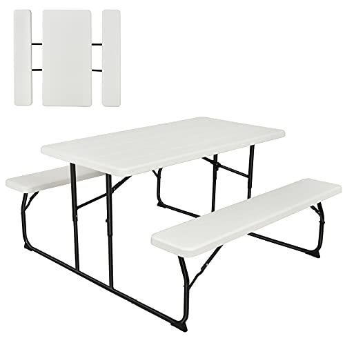 GOPLUS Juego de mesa de picnic plegable, mesa de camping interior y exterior para 4 personas, ideal para patio, jardín (blanco)