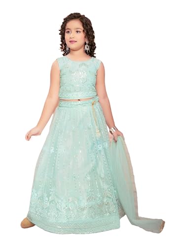 Shri Balaji Silk & Cotton Saree Emporium Trendy Ocean Net Girls Indian Festival Thread Work Kids Lehenga Choli 5828