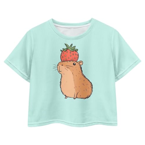 Image of Girls Crop Tees Crew Neck Casual Short Sleeve T Shirts Kids Loose Soft Comfortable Tees Blouses Shirt for Little Girl