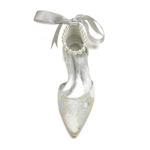 Women's Casual Pointed Toe Pumps Flat Wedding Shoes Satin Floral Ballet Comfort Walking Flats Shoes4