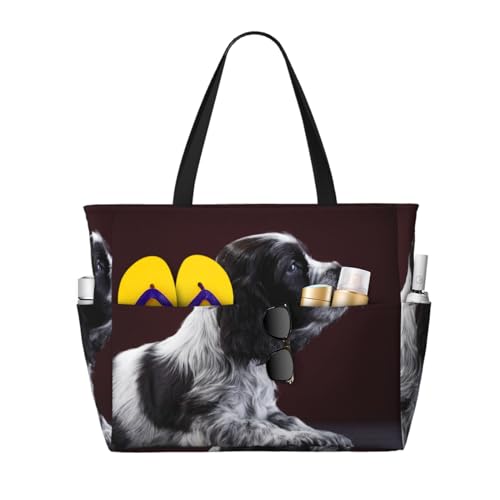 Sac de plage Cocker Épagneul Noir et Blanc, cadeau idéal pour femme