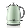 BUYDEEM K640N Stainless Steel Electric Tea Kettle with Auto Shut-Off and Boil Dry Protection, 1.7 Liter Cordless Hot Water Boiler with Swivel Base, 1440W, Cozy Greenish