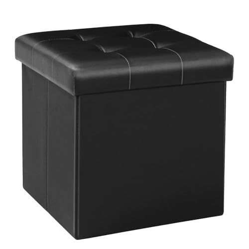 B FSOBEIIALEO Folding Storage Ottoman Cube Footrest Faux Leather for Living Room Seat Chest Black 12.6