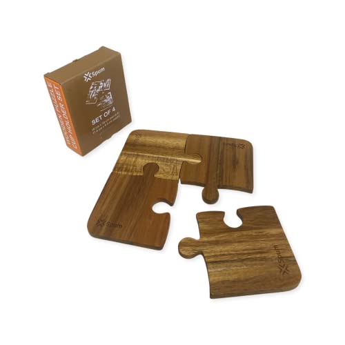 sous Verres, Ensemble de 4 unités en Bois. Protection pour Tables, Forme Puzzle idéale pour bières Froides, Tasses à café ou thé et Bouteilles Porte-gobelet en Bois Cover