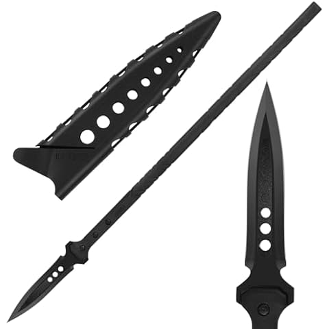 Kalkal Hunting Spear, 2Cr13 Double Edged Stainless Steel Survival Spear, Nylon-Fiberglass Tactical Throwing Spear Handle, Tactical Spear with Secure Sheath for Camping, Outdoor Cover