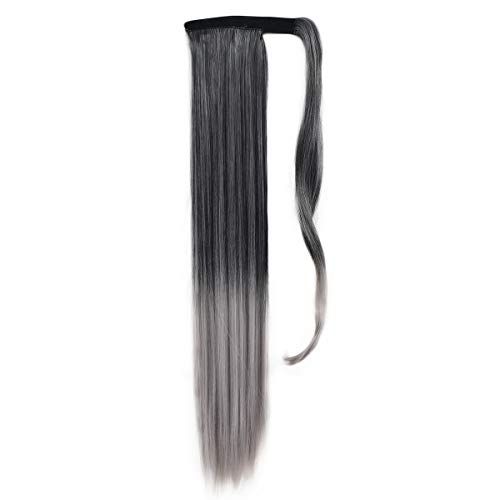 24" Long Straight Synthetic Hair Wrap Around Ponytail Extension 150g/pc (1Tdimgray)