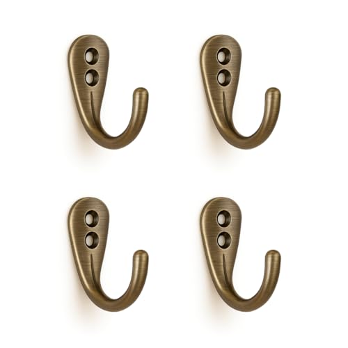Image of 4 Pcs Premium Wall Hook - Antique Brass Finish | Heavy Duty Metal Hook for Hanging Coats, Bags, Towels & More
