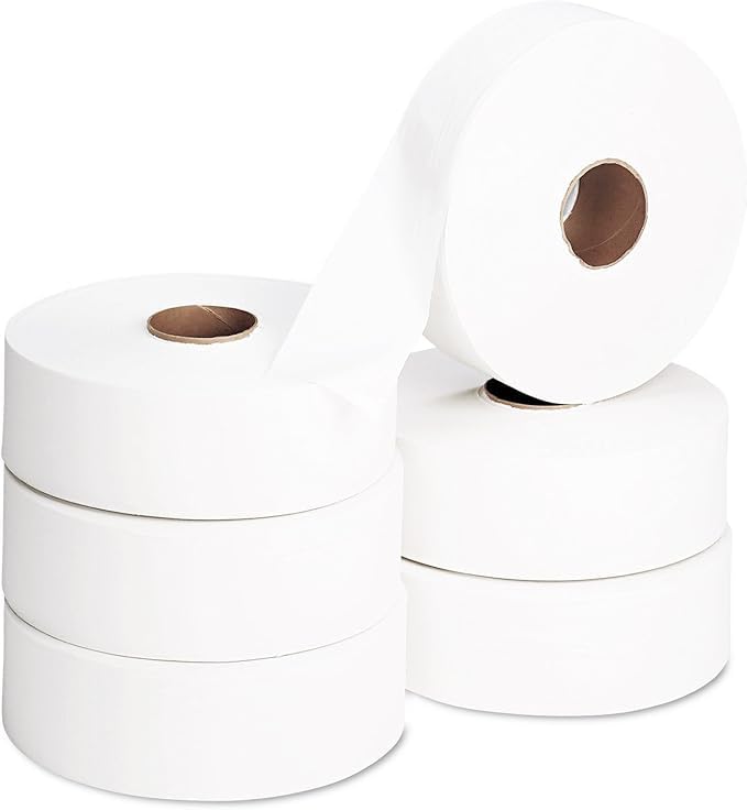 We Can Source It Ltd - 2Ply Jumbo Toilet Rolls with Standard Core - 6 Pack 300m per Roll - High Capacity Recycled Materials Soft & Absorbent - Suitable for All Jumbo Dispensers