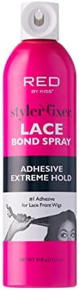 Red by Kiss Hair Glue Spray Adhesive for Lace Front Wigs Extreme Hold, Bold Hold Lace Glue, Hair spray for Hair Styling Extra Hold, 11oz