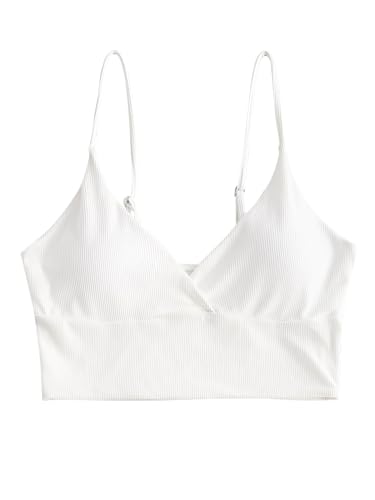 ZAFUL Women's V Neck Tankini Top Ribbed Adjustable Spaghetti Straps Bikini Top Bathing Suit Swim Tops