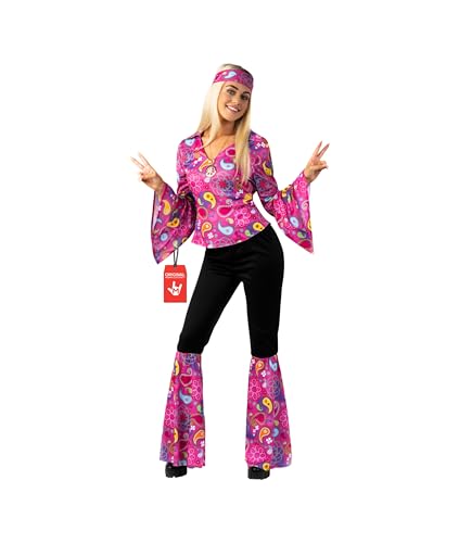 Morph Disfraz Disco 70s Mujer, Vestido Retro Fiesta, Traje Temático Años 60s, Ropa Hippie para Adultos, L