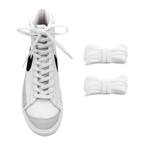 UamGlsob 5/16" Flat Elastic Shoe Lace, 36"-72" Length Stretch Shoelaces Strings Replacement Laces for Nike Blazer High Top Sneakers (White-01, 63''/160cm) Cover