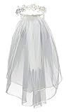 Pink Princess Holy First Communion Veil for Girls 7-16 - Velos para Primera Comunion - White veil for kids - 1st Communion Veils for Girls