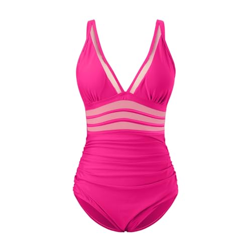 Generic Women Sexy Mesh Tummy Control Swimsuits 2024 Deep v Neck Push Up One Piece Bathing Suit High Waisted Ruched Swimsuit3
