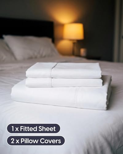 Image of Sleepy Town Queen Size Bed Sheets - 3 Piece - NO Flat Sheet Included - Queen Sheet Set - Soft, Comfy & Cooling - Easy Care - Wrinkle & Fade Resistant - Brushed Microfiber - Deep Pocket Sheets (White)