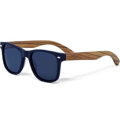 GOWOOD Gafas de sol de madera para hombre y mujer | Polarizadas Protección UV | Patillas de madera real Montura de acetato | Gafas de sol oscuras Lentes UV400 | (Negro)