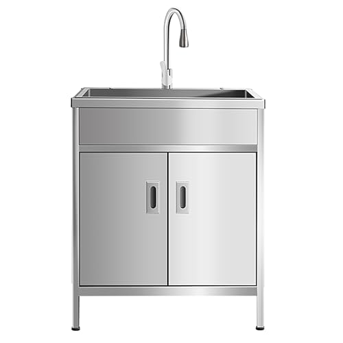 Fregadero de cocina de acero inoxidable independiente para lavadero esquinero de cocina de grado comercial con grifo de agua fría y caliente, 60 x 45 x 80 cm