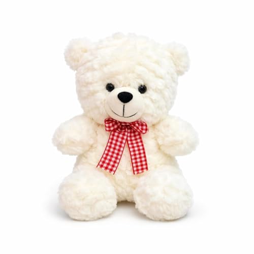 Image of ELITE CREATIONS Cute White Teddy Bear Soft Toy 25 cm | Small Plush Teddy Bear with Bow | Soft Stuffed Bear for Kids Boys Girls | Birthday Gift Toy