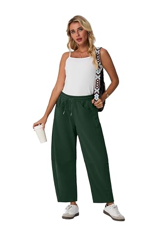 Lepunuo Barrel Sweatpants Women Casual Baggy Elastic Waisted Pants Wide Leg Gym Trousers with Pockets