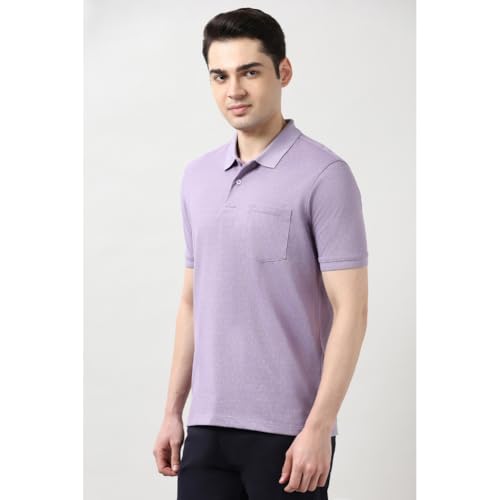 Image of Peter England Men's Cotton Maze Geometric Print Polo T-Shirt - Casual Wear | Modern & Stylish