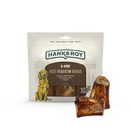 Hank & Roy All-Natural Single-Ingredient Beef Marrow Bones for Dogs Long Lasting Engaging High Collagen Bone Marrow Dog Bones Individually Wrapped for Odor Control and Freshness