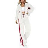 Vhersily Conjunto Deportivo Mujer Chaqueta con Cremallera Pantalones Jogging 2 Piezas Completo Deportivo Conjunto a Rayas Set Combinado Otoño Primavera Casual Outfit Estilo Urbano para Entrenamiento