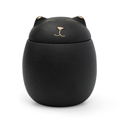 MimoriHive ミニ骨壷 ペット用品 陶器 袖珍骨壷 犬用品 猫用品 遺灰 遺骨 分骨入れ物 遺骨入れ メモリアル 猫の形 犬の形 ペット仏壇用 小型仏具 ミニ仏具 思い出 手元供養 (ブラック 猫, 180ML)