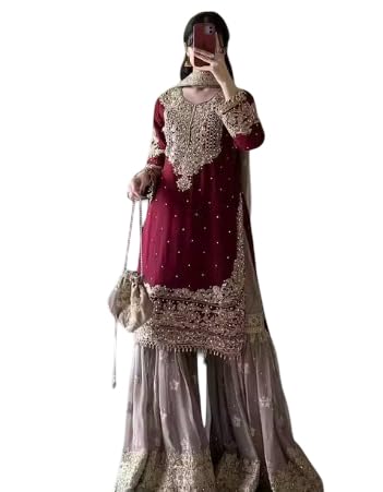 Women’s Embroidered Kurta Sharara Set with Dupatta | Heavy Ethnic Suit for Wedding,-picture-18