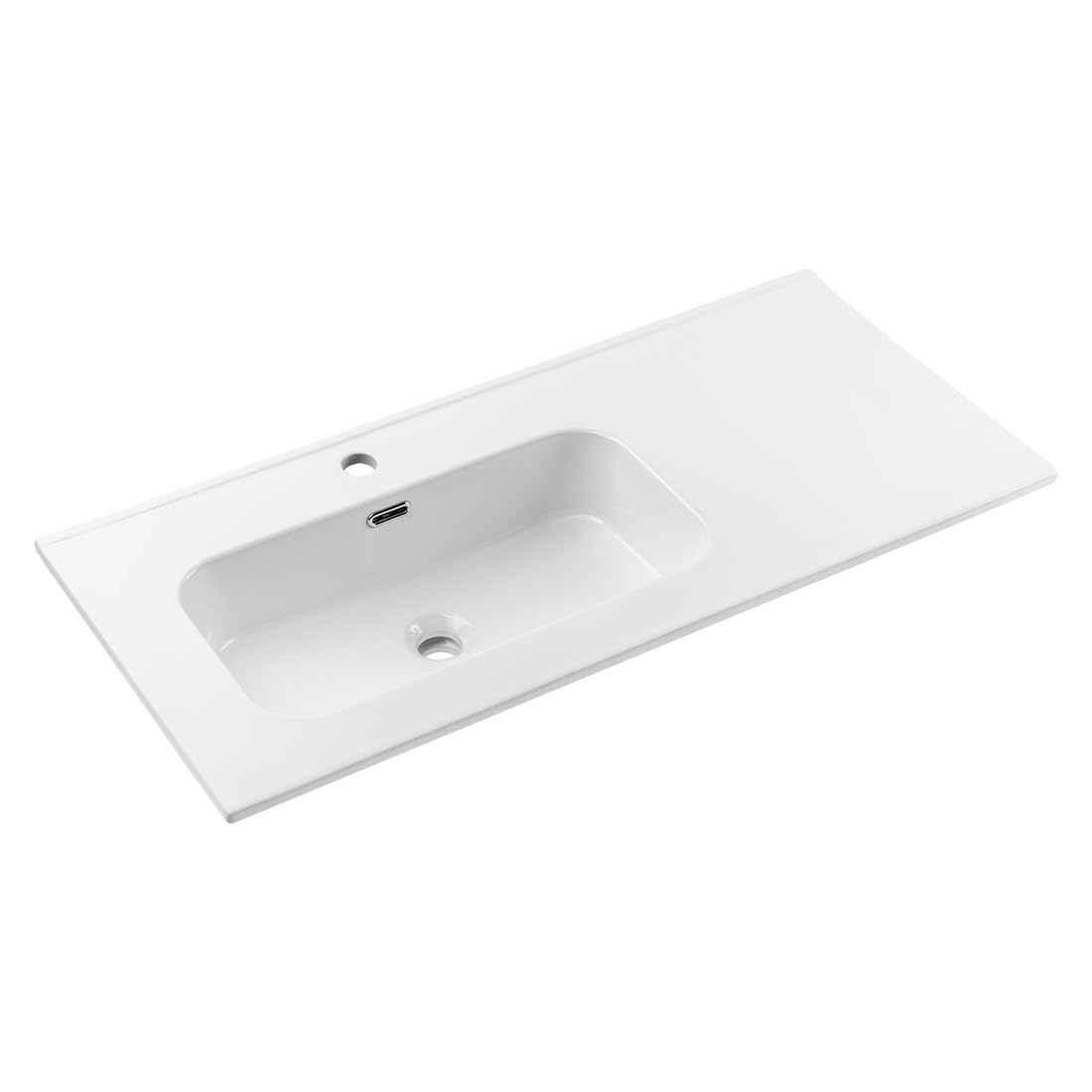 Meublorama Lavabo da incasso Essen 100 cm in ceramica bianca lucida decentrata sinistra