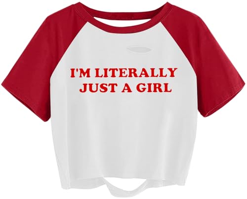 Image of Avanova Women Raglan Shirt Ripped Distressed Crop Tops Short Sleeve Cropped T Shirts Summer Tee